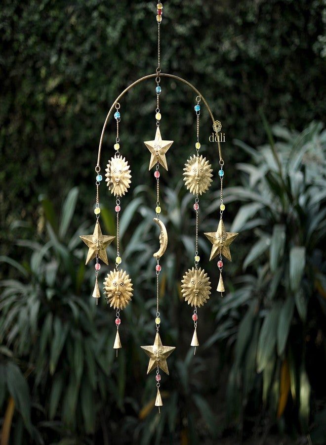 DULI دلاية جدارية معدنية على شكل جرس رياح من دولي، فنغ شوي، فن جداري، ديكور جداري، طاقة إيجابية، دلايات جدارية ريفية، فن جداري، زينة ديوالي، هدايا ديوالي (دلاية معدنية: شمس، قمر، نجمة، كبيرة) - Image 1